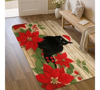 Cat Area Rug, Christmas Festive Poinsettia Berries Christmas Red Low Pile Sponge Aesthetic Doormat Rectangle Accents Rug Bathroom Bedside Entryway Door Decor 3' X 5'