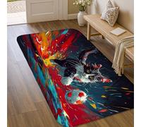 Cat Area Rug, Contemporary Playful Soccer Ball Color Splashes N/a Red Low Pile Sponge Edge Binding Doormat Throw Rug Rectangle Entryway Bathroom Laundry Room Bedside Decor 3' X 5'