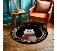 Cat Area Rug, Fanciful Modern Laurel Star None Black Non-Slip Home Indoor Doormat Accents Rug Non Shedding Bathroom Entryway Kitchen Bedside Decor 3' X 3'