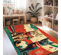 Cat Area Rug, Festive Playful Soccer Ball Confetti Summer Red Low Pile Sponge Indoor Rectangle Carpet Non Shedding Rugs for Living Room Bedroom New Home Dining Decor 4' X 6'