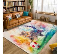 Cat Area Rug, Playful Artistic Soccer Ball Splashes None Multicolor Non-Slip Home Floor Rectangle Print Carpet Rugs for Living Room Bedroom Under Table Dining Decor 5' X 7'