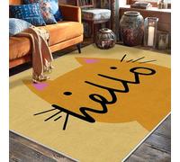 Cat Area Rug, Playful Cute Whiskers Ears None Yellow Non-Slip Backing Edge Binding Home Rectangle Carpet Rugs for Living Room Bedroom Dining Desk Office Decor 5' X 7'