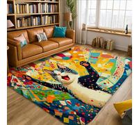 Cat Area Rug, Playful Modern Ball Colorful Shapes N/a Yellow Low Pile Sponge Soft Rectangle Carpet Stain Resistant Rugs for Living Room Bedroom Classroom Apartment Decor 5' X 7'