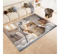 Cat Area Rugs 140x200 cm 3D Print Animal Fun Rug Faux Cashmere Washable Rug Non-Slip Backing Large Rugs for Living Room Open-Plan Lounge Tea Rooms Country Estates Outdoor(Noise-Reducing)