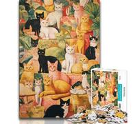 Cat Art 1000 Piece Jigsaw Puzzle for Adults Teens,Staycation Kill Time Every Piece Is Unique - Challenging Family Fun Game 50x75cm