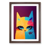 Cat Art Abstract Vol.1 Framed Print | A2 Walnut Framed Wall Art | Ready to Hang | Abstract Animal Picture | Living Room Bedroom Lounge Office