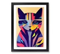 Cat Art Abstract Vol.4 Framed Print | A2 Black Framed Wall Art | Ready to Hang | Abstract Animal Picture | Living Room Bedroom Lounge Office