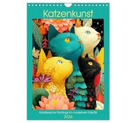 Cat art. Artistic paintings in a modern folk style UK-Version (Wall Calendar 2026 DIN A4 Portrait), CALVENDO 12 Month Wall Calendar