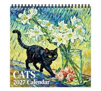 Cat Art Calendar 21x21cm, Paper Painting Cat Calendar, Wall Planner Gift | Twelve Famous Paintings Reimagined With Playful Cats, Each Month Reveals A New Artistic Scene To Brighten Your Wall Or Desk