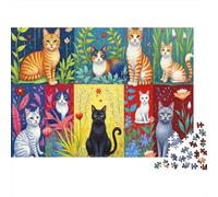 Cat Art Collection 1000pc Cat Collage Art Heavy-duty Cardboard Jigsaw Puzzle for Brain Teaser Lovers Team Building Holiday Pastime 52x38cm/1000pcs