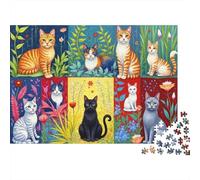 Cat Art Collection 1000pcs Jigsaws for Adults, Thick Cardboard, Colorful Cats Grid, Challenging Brain Teaser, Develops Fine Motor Skills, Great Family Activity for All Ages 38x26cm/1000pcs