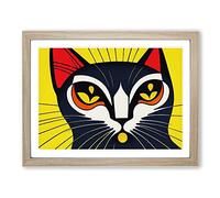 Cat Art Deco Vol.1 Abstract Framed Print | A2 Oak Framed Wall Art | Ready to Hang | Art Deco Animal Picture | Living Room Bedroom Lounge Office