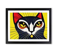 Cat Art Deco Vol.1 Abstract H1022 Framed Print for Living Room Bedroom Home Office Décor, Wall Art Picture Ready to Hang, Black A4 Frame (34 x 25 cm)