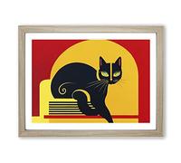 Cat Art Deco Vol.2 Abstract Framed Print | A3 Oak Framed Wall Art | Ready to Hang | Art Deco Animal Picture | Living Room Bedroom Lounge Office
