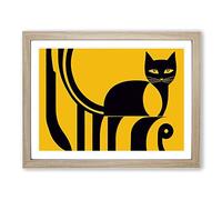 Cat Art Deco Vol.4 Abstract Framed Print | A4 Oak Framed Wall Art | Ready to Hang | Art Deco Animal Picture | Living Room Bedroom Lounge Office