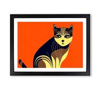 Cat Art Deco Vol.6 Abstract Framed Print | A2 Black Framed Wall Art | Ready to Hang | Art Deco Animal Picture | Living Room Bedroom Lounge Office
