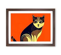Cat Art Deco Vol.6 Abstract Framed Print | A4 Walnut Framed Wall Art | Ready to Hang | Art Deco Animal Picture | Living Room Bedroom Lounge Office