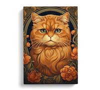 Cat Art Nouveau Canvas Print | Gallery Wrapped 30mm Frame Wall Art | 30x20 inches | Ready to Hang | Contemporary Animals Picture | Living Room Bedroom Lounge Office