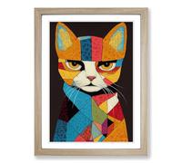 Cat Art Patchwork Vol.1 Framed Print | A2 Oak Framed Wall Art | Ready to Hang | Modern Animal Picture | Living Room Bedroom Lounge Office
