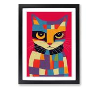 Cat Art Patchwork Vol.2 Framed Print | A2 Black Framed Wall Art | Ready to Hang | Modern Animal Picture | Living Room Bedroom Lounge Office