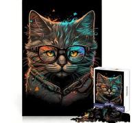 Cat Art Retro With Glasses Jigsaw Puzzles for Adults 1000 Creative Think Leisurely Pursuit Tight Fit Lovely Gift (38x26cm)