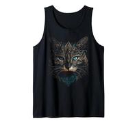 Cat Artwork - Mandala Blue Eyes Animal Cat Tank Top, Men, Black, Large