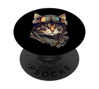 Cat as a Pilot Cat Pilot Cat Colorful Kitty Art PopSockets Adhesive PopGrip