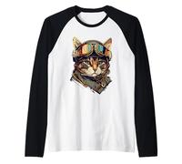 Cat as a Pilot Cat Pilot Cat Colorful Kitty Art Raglan Baseball Tee