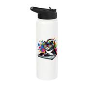 Cat as DJ & DJing, Turntable, EDM, Colorful Pop Art & Deejay Stainless Steel Insulated Water Bottle