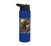 Cat as Kaiju Monster Japanese Starry Night Vintage Stainless Steel Insulated Water Bottle
