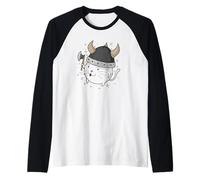 Cat as Viking with Axe Raglan Baseball Tee