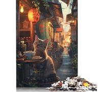 Cat Asia Ramen Village Jigsaw Puzzles Puzzles for Adults Kids. 1000 Pieces Impossible Challenge Toy Educational Game Home Decoration for Educational Games Gifts 1000pcs (38x26cm)