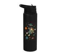 Cat Astronaut Galaxy Solar System Exploring Space Planets Stainless Steel Insulated Water Bottle