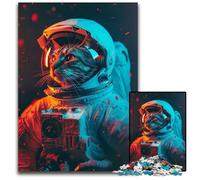 Cat Astronaut Jigsaw Puzzles for Adults 1000 Piece Wooden Jigsaw Perfect for Birthday ChristmasHalloween Gifts 1000 PCS(75x50cm)