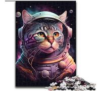 Cat Astronaut Jigsaws Puzzles 1000 Pieces for Adults Gifts, Suitable for Ages 14 And Up Family Fun It Is Ideal As A Gift for The Whole Family (26x38cm)
