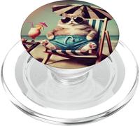 Cat at Beach Funny Summer Relaxation Vacation PopSockets PopGrip for MagSafe