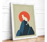 Cat at Sunrise Minimalist Framed Wall Art Print A1 White