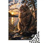 Cat at Sunset by The Lake 1000 Piece Puzzle for Quiet Family Time, 52x38cm/1000pcs