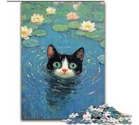 Cat at The Pond 1000 Pieces Jigsaw Puzzles for Adults And Teens, Learning Educational Toys Family Games with Matching Poster And Trivia Sheet (26x38cm)