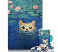 Cat at The Pond Adult Jigsaw Puzzles 1000 Pieces,Family Game Stress Reliever Difficult Challenge Artists Collection,Fine Art (50x75cm)