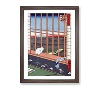 Cat At The Window By Utagawa Hiroshige Asian Japanese Framed Print | A3 Walnut Framed Wall Art | Ready to Hang | Asian Animal Picture | Living Room Bedroom Lounge Office