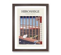 Cat At The Window By Utagawa Hiroshige Framed Wall Art Print A3 Walnut