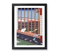 Cat At The Window By Utagawa Hiroshige Framed Wall Art Print A4 Black