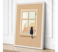 Cat at the Window Minimalist Canvas Wall Art Print 36x24 Inch (91 x 61 cm)