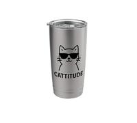 Cat Attitude Pun Cattitude Fun Cat with Cool Sunglasses Stainless Steel Insulated Tumbler