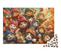 Cat Autumn Leaves 1000pcs Mini Puzzle For Family Challenging | 70x50cm Cardboard Living Room Decor Durable Structure Birthday Gift Stress Relief