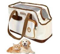 Cat Backpack and Dog Backpack for Small Dogs up to 5 kg, Breathable Cat Transport Bag, Foldable for Travel, Hiking, Vet, Portable Pet Transport Bag with Padded Shoulder Strap, White