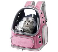 Foldable Cat Carrier Backpack, Breathable Bubble Design, Transparent, Airline Approved, Up to 20 lbs (Pink)