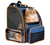 Cat Backpack Carrier, Breathable Cat Carrier Large Space Bubble Pet Backpack for Kitty Small Dog up to 15lbs, Transparent & Foldable Pet Carrier for Travel Hiking - Blue