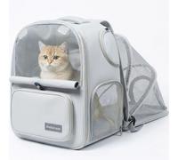 Cat Backpack Carrier Expandable, Breathable Mesh & Lockable Zippers & Shaded Curtains & Multi-Entry, Pet Backpack for Kitty Puppy Small Dogs Up to 18lbs for Travel, Hiking, Car, Vet(Light Grey)